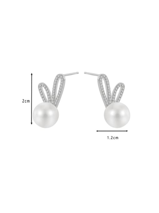 Clioro Brass Imitation Pearl Rabbit Cute Stud Earring 3