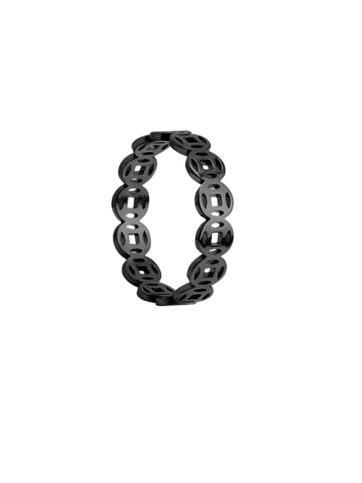 black Titanium Steel Hollow Geometric Minimalist Band Ring