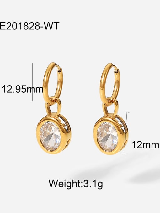 JDE201828 WT Stainless steel Glass Stone Geometric Vintage Huggie Earring