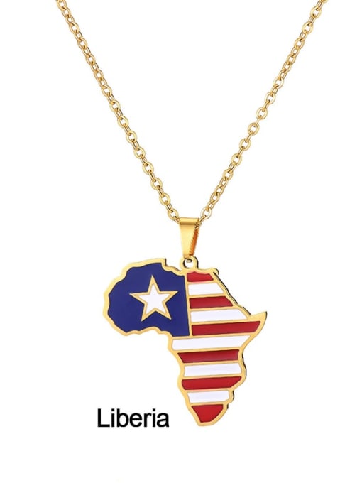 Liberia, Africa Stainless steel Enamel Medallion Ethnic Map of Africa Pendant Necklace