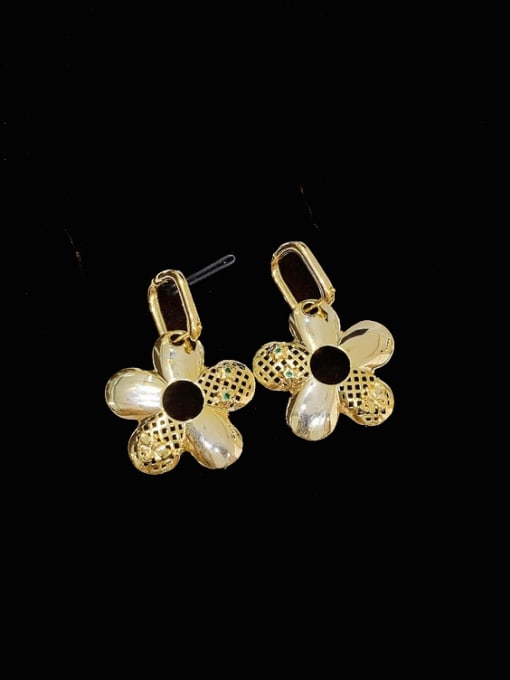 H00403 Brass Cubic Zirconia Flower Vintage Drop Earring