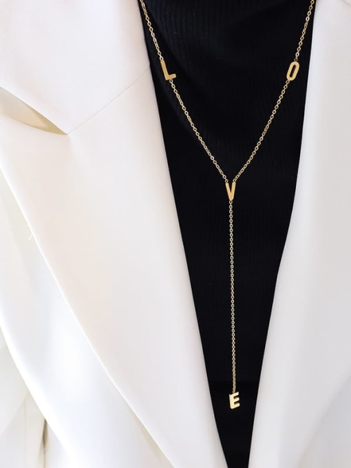 M014 gold sweater chain 55cm Titanium Steel Tassel Minimalist Lariat Necklace