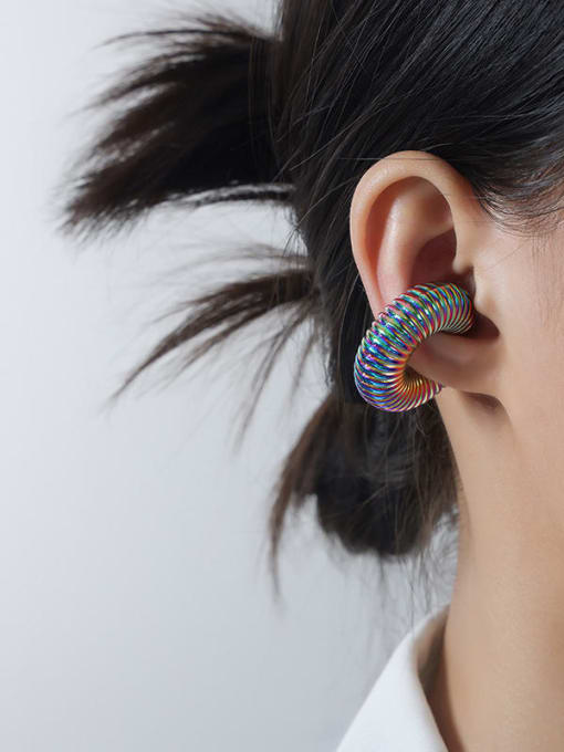 F1002 Colorful Thread Ear Clip Titanium Steel Geometric Hip Hop Huggie Earring