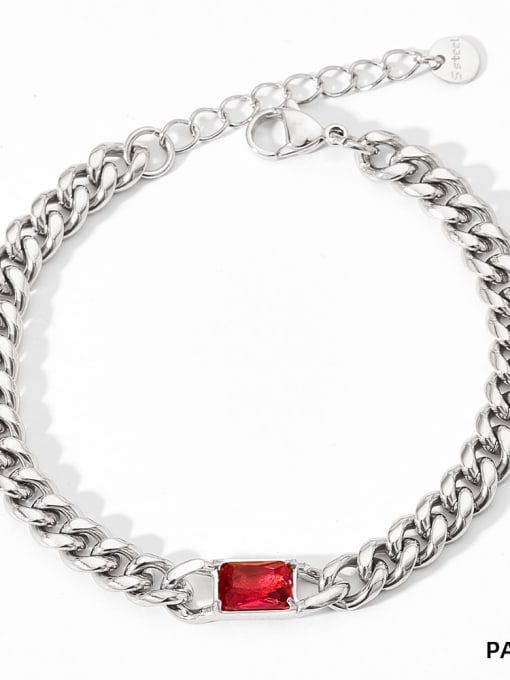 PAK860 Bracelet White Gold Red Zirconia Trend Geometric Stainless steel Cubic Zirconia Bracelet and Necklace Set