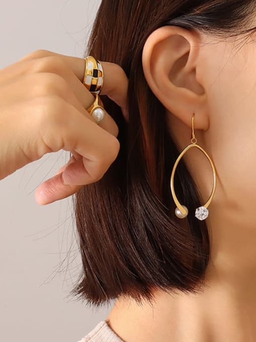 F179 1 Gold Earrings Titanium Steel Cubic Zirconia Geometric Minimalist Hook Earring