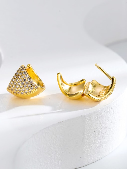 H01359 Gold Brass Cubic Zirconia Geometric Trend Stud Earring