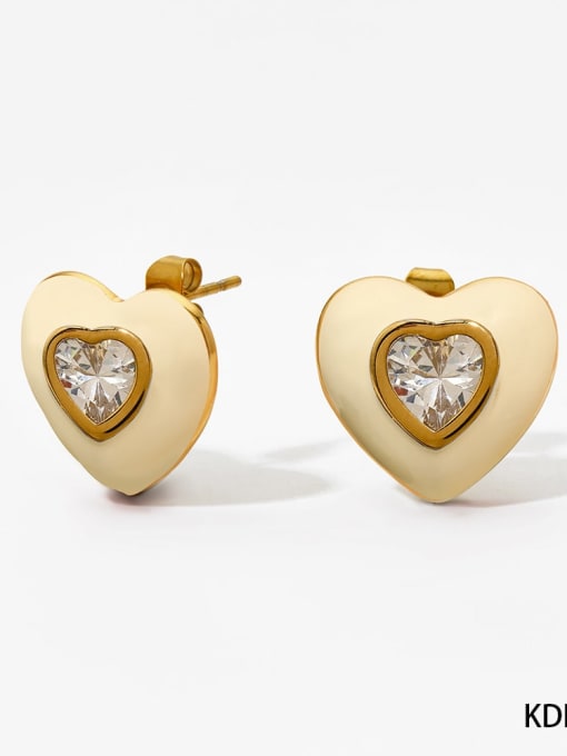 White earrings KDE1918 Stainless steel Cubic Zirconia Heart Dainty Stud Earring