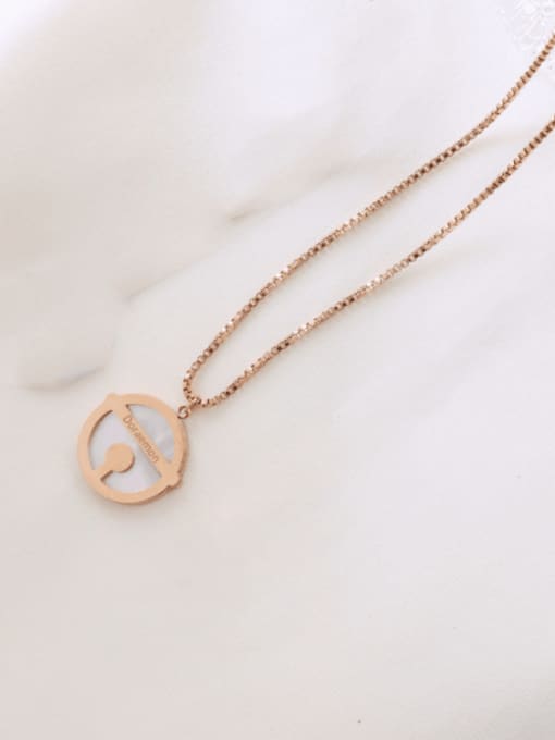 Rose gold small 1.5cm Titanium 316L Stainless Steel Shell Round Minimalist Necklace with e-coated waterproof