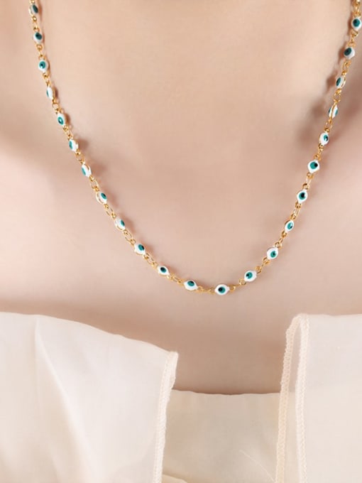White Green Drop Oil Gold Necklace Titanium Steel Enamel Minimalist Evil Eye Bracelet and Necklace Set