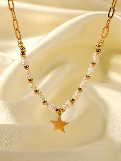 J&D Stainless steel Imitation Pearl Geometric Vintage Necklace 1