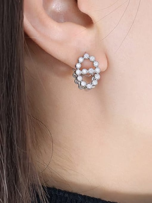 F718 steel color earrings Brass Rhinestone Geometric Vintage Huggie Earring