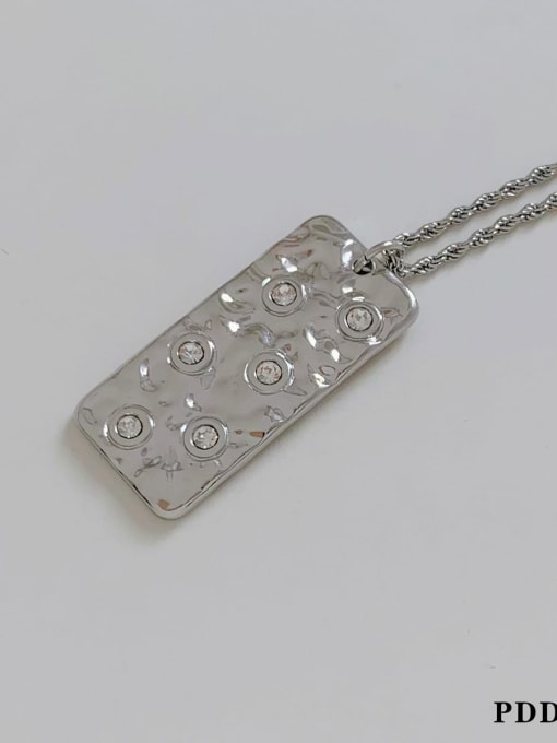 PDD1099 Steel rectangular white diamond Stainless steel Irregular Hip Hop Necklace