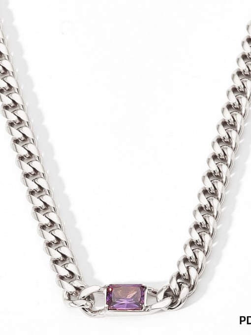 PDD031 Necklace Platinum Purple Zirconia Trend Geometric Stainless steel Cubic Zirconia Bracelet and Necklace Set