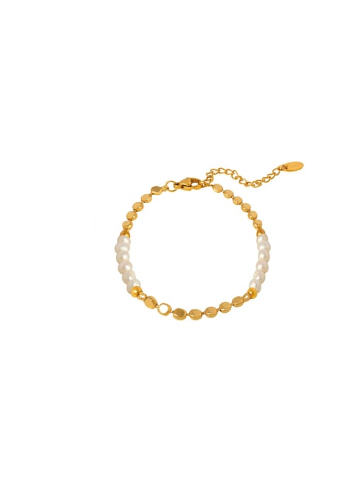 MAKA Brass Freshwater Pearl Geometric Dainty Bracelet 0