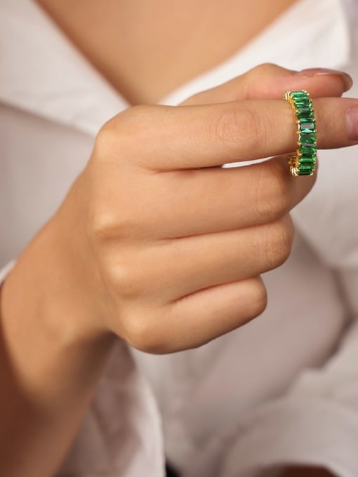 A646 A Green Color Zirconia Diamond Ring Titanium Steel Cubic Zirconia Geometric Trend Band Ring