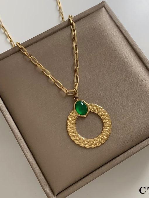 Gold necklace C790 Stainless steel Green Geometric Trend Necklace