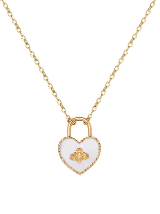 Honey Bee Love White Necklace Gold Titanium Steel Enamel Heart Trend Necklace