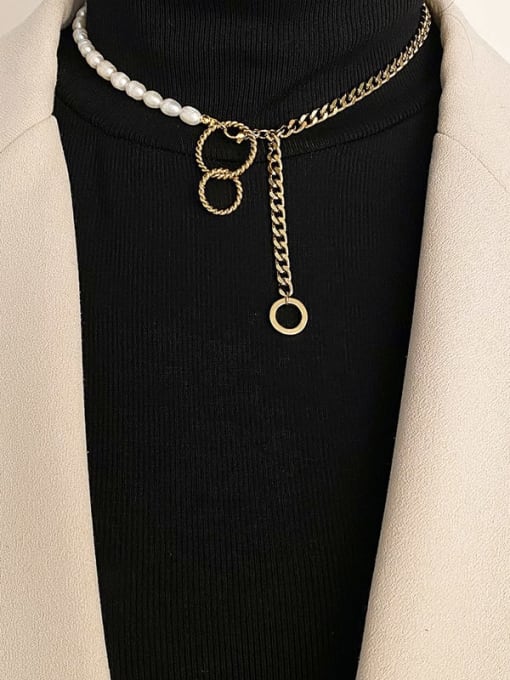 YAYACH Stainless steel Imitation Pearl Tassel Vintage Lariat Necklace 1