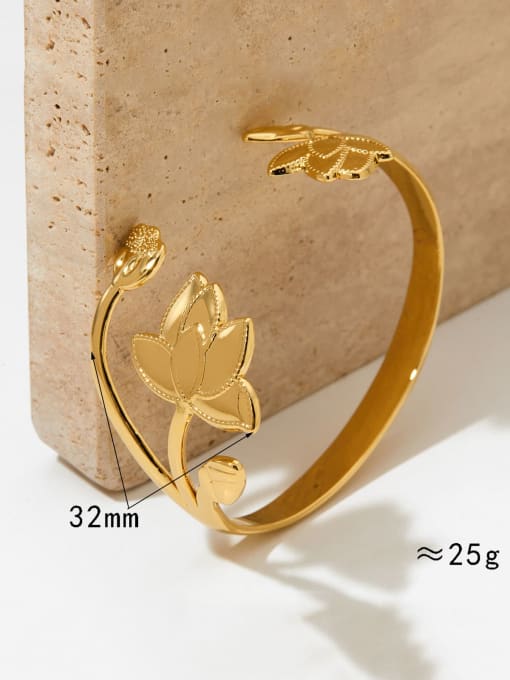Clioro Stainless steel Flower Trend Cuff Bangle 2