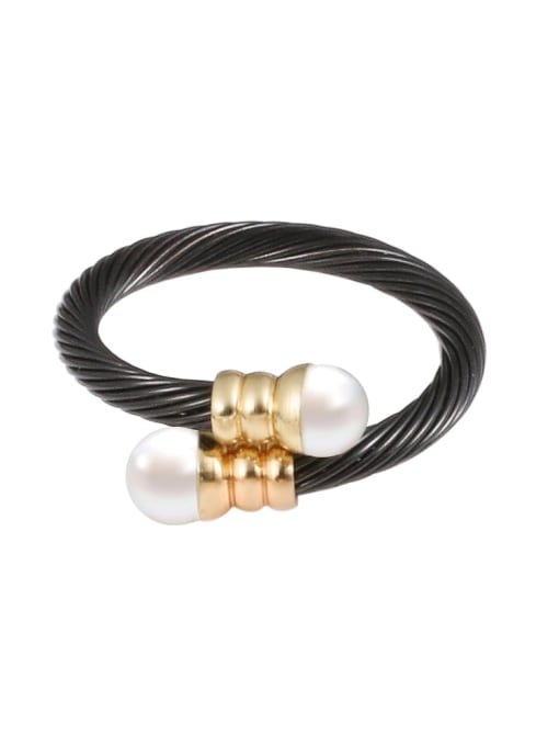 Black Ring Stainless steel Imitation Pearl Hip Hop Irregular Ring Earring And Bracelet Set