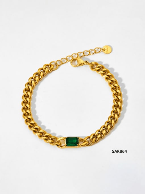 SAK864 14K golden +green Stainless steel Glass Stone Geometric  Chain Hip Hop Link Bracelet