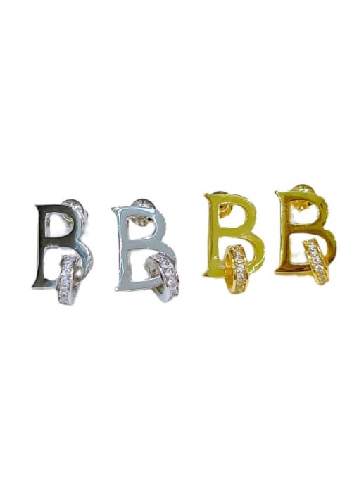 Clioro Brass Cubic Zirconia Letter Minimalist Stud Earring 4