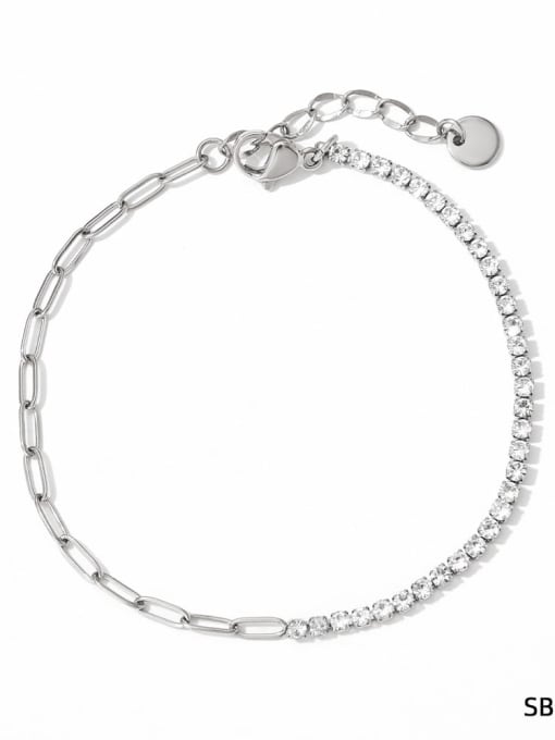 SBP012 Stainless steel Cubic Zirconia Geometric Dainty Link Bracelet
