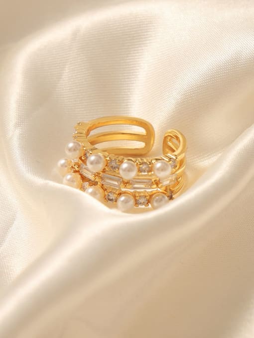 MAKA Brass Imitation Pearl Geometric Minimalist Stackable Ring 2