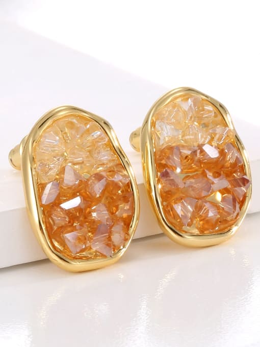 H02173 Yellow Brass Natural Stone Oval Trend Stud Earring
