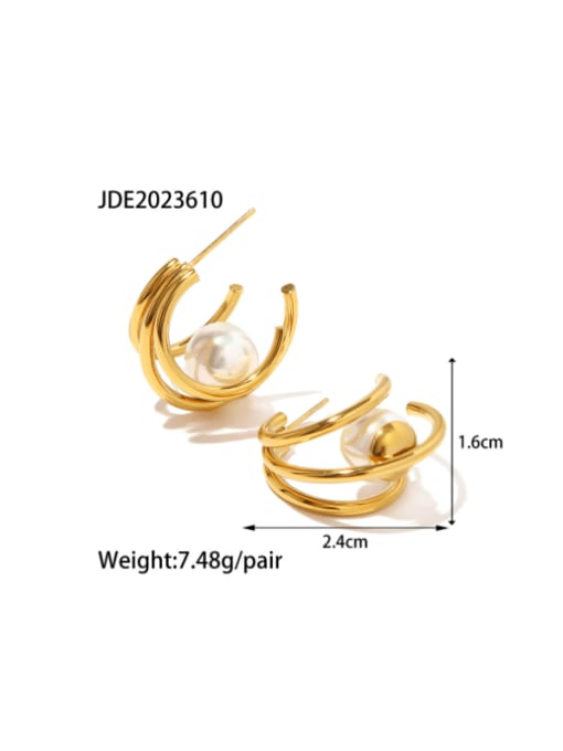 J&D Stainless steel Imitation Pearl Geometric Hip Hop Stud Earring 2