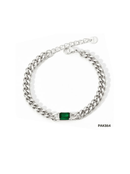 PAK864 Platinum +green Stainless steel Glass Stone Geometric  Chain Hip Hop Link Bracelet