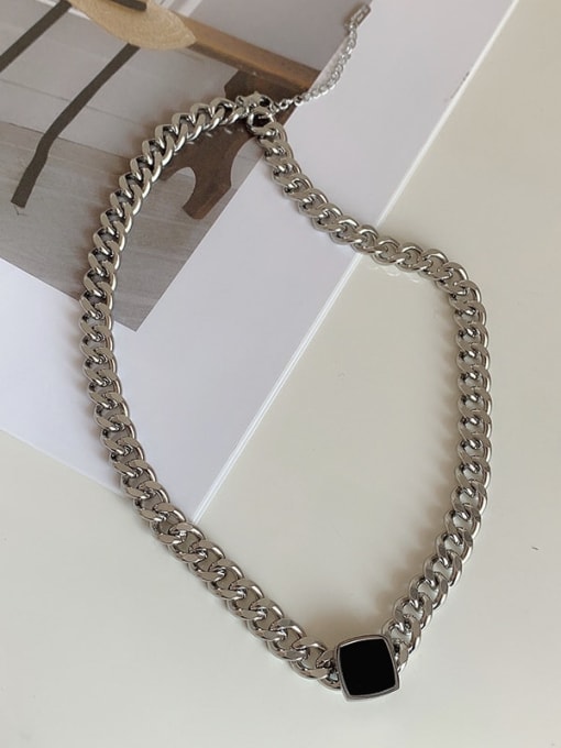 SN21111702S Titanium Steel Enamel Geometric Vintage Hollow Chain Necklace