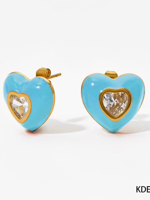 Blue earrings KDE1914 Stainless steel Cubic Zirconia Heart Dainty Stud Earring