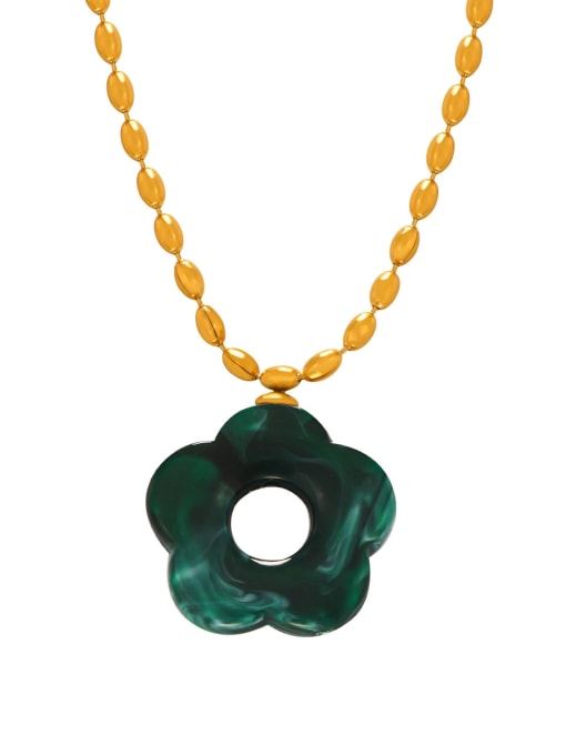 MYTXP103 Dark Green Necklace Brass Resin Flower Minimalist  Earring and Necklace Set