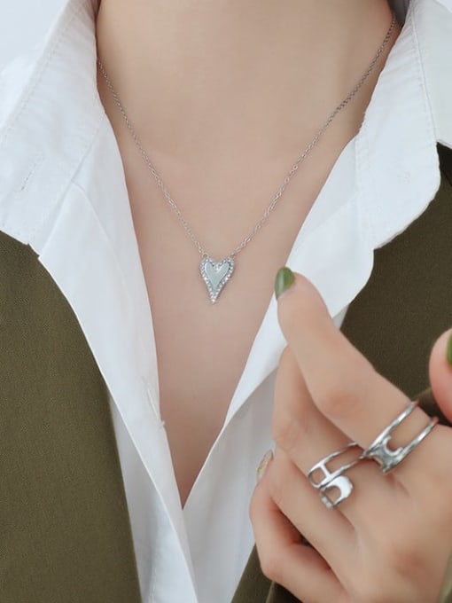 P090 Steel Necklace 40+ 5cm Titanium Steel Rhinestone Heart Minimalist Necklace