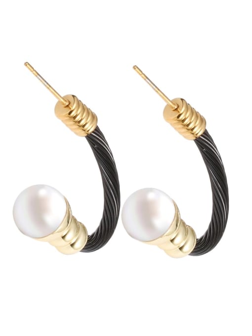 Black earrings Stainless steel Imitation Pearl Hip Hop Irregular Ring Earring And Bracelet Set