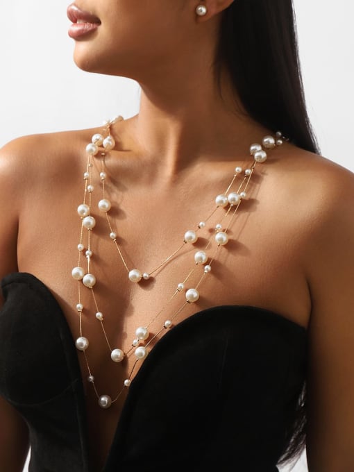 MeiDi-Jewelry Alloy Imitation Pearl Geometric Trend Multi Strand Necklace 1