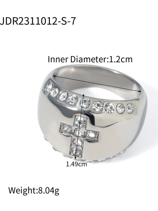 JDR2311012 US 7 Stainless steel Rhinestone Cross Hip Hop Band Ring