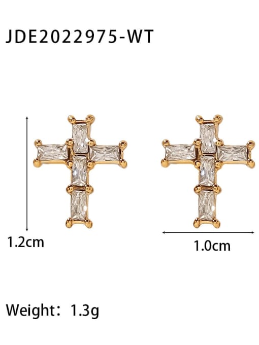 JDE2022975 WT Stainless steel Cubic Zirconia Cross Dainty Stud Earring