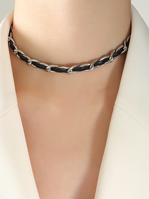 P884 steel necklace 34+ 5cm Titanium Steel Artificial Leather  Vintage Irregular  Chain Bracelet and Necklace Set