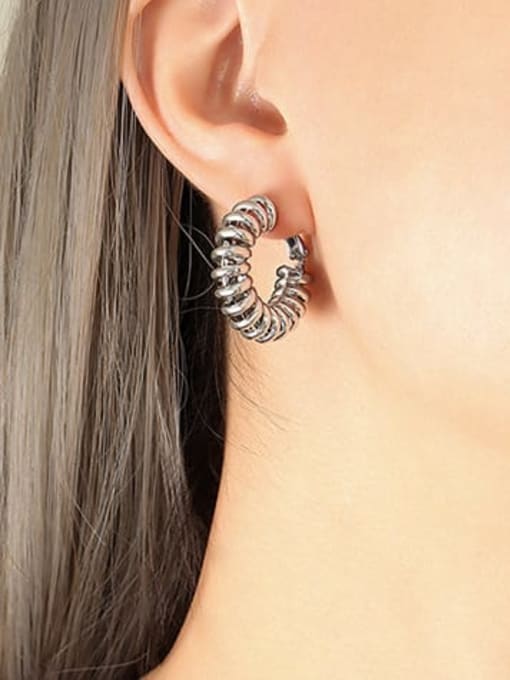 F196 steel color earrings Brass Geometric Hip Hop Stud Earring