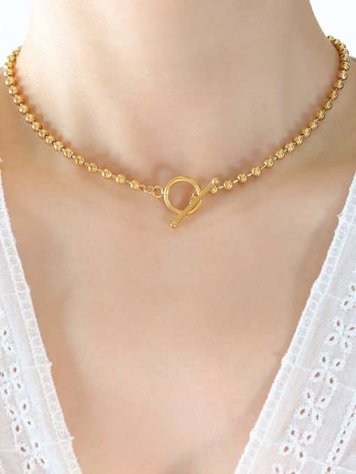 P747 Gold OT buckle necklace Titanium Steel Double Layer Geometric Vintage Multi Strand Necklace