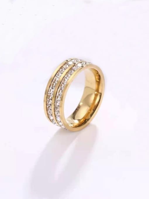 Double row diamond gold Titanium Steel Rhinestone Round Minimalist Band Ring