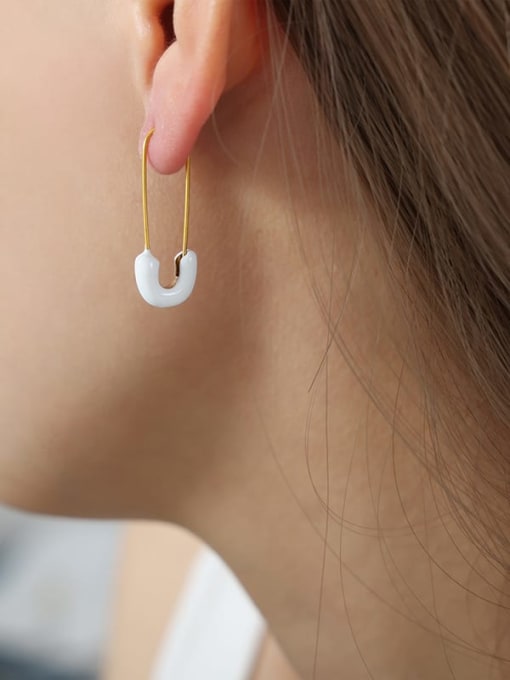 F984 White Glazed Gold Earrings Titanium Steel Enamel Geometric Trend Stud Earring
