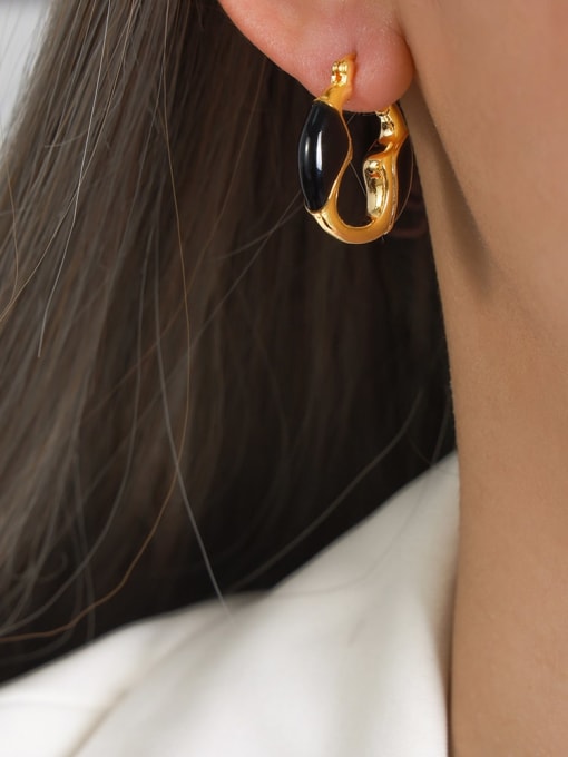 F298 Black Glazed Earrings Brass Enamel Geometric Trend Stud Earring
