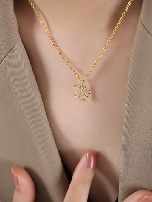 P1527 virgo Gold Necklace  40+ 5cm Titanium Steel Cubic Zirconia Constellation Cute Necklace
