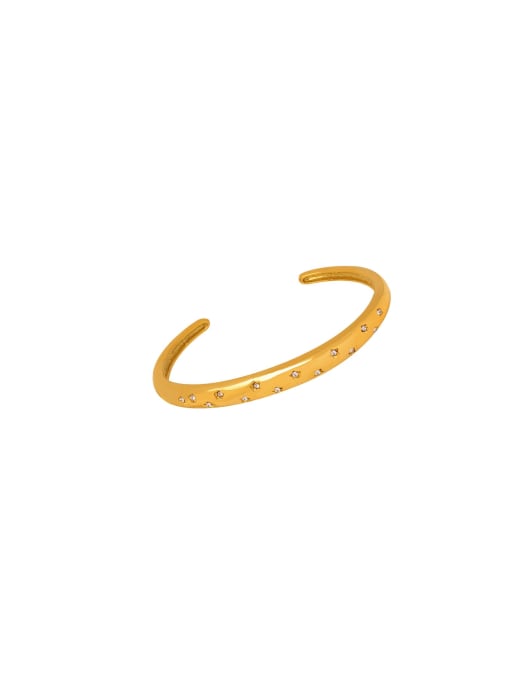MAKA Titanium Steel Cubic Zirconia Geometric Trend Cuff Bangle 0