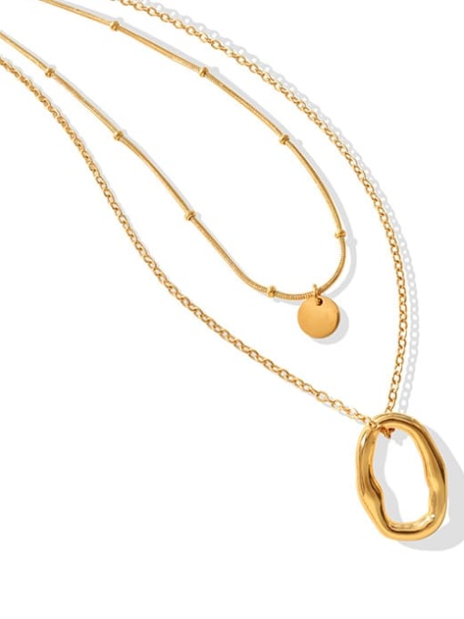 P675 gold double layer Necklace Titanium Steel Vintage Geometric Earring and  Double Layer Necklace Set