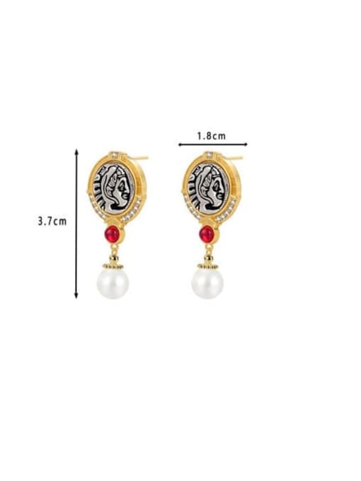 Clioro Brass Imitation Pearl Geometric Vintage Stud Earring 3