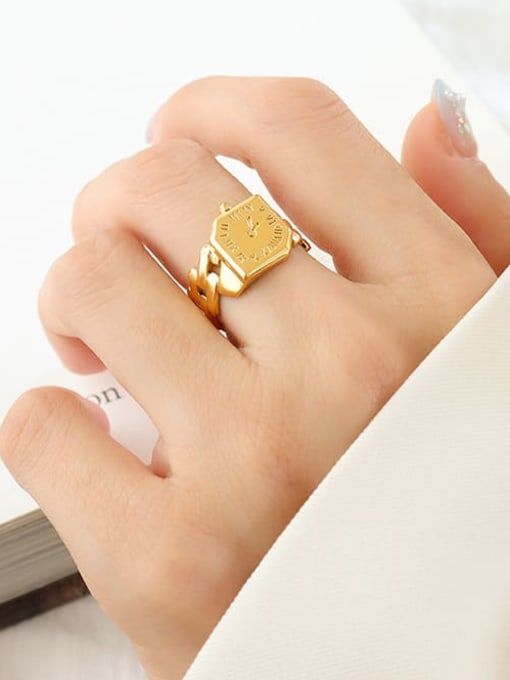 A450 Gold Ring Brass Geometric Vintage Clock Band Ring
